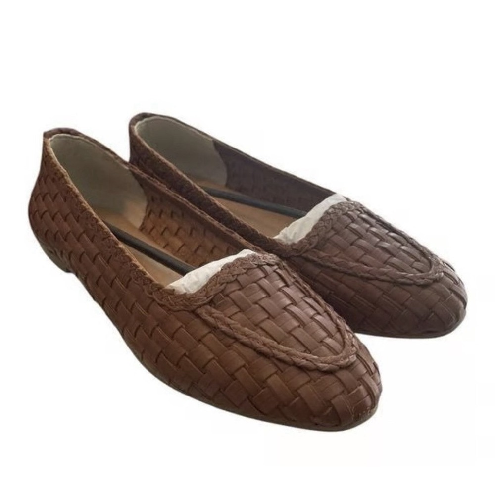 FS Lele Woven Loafers Cognac Brown Brazilian Leather Flat Slip-On Size 9.5